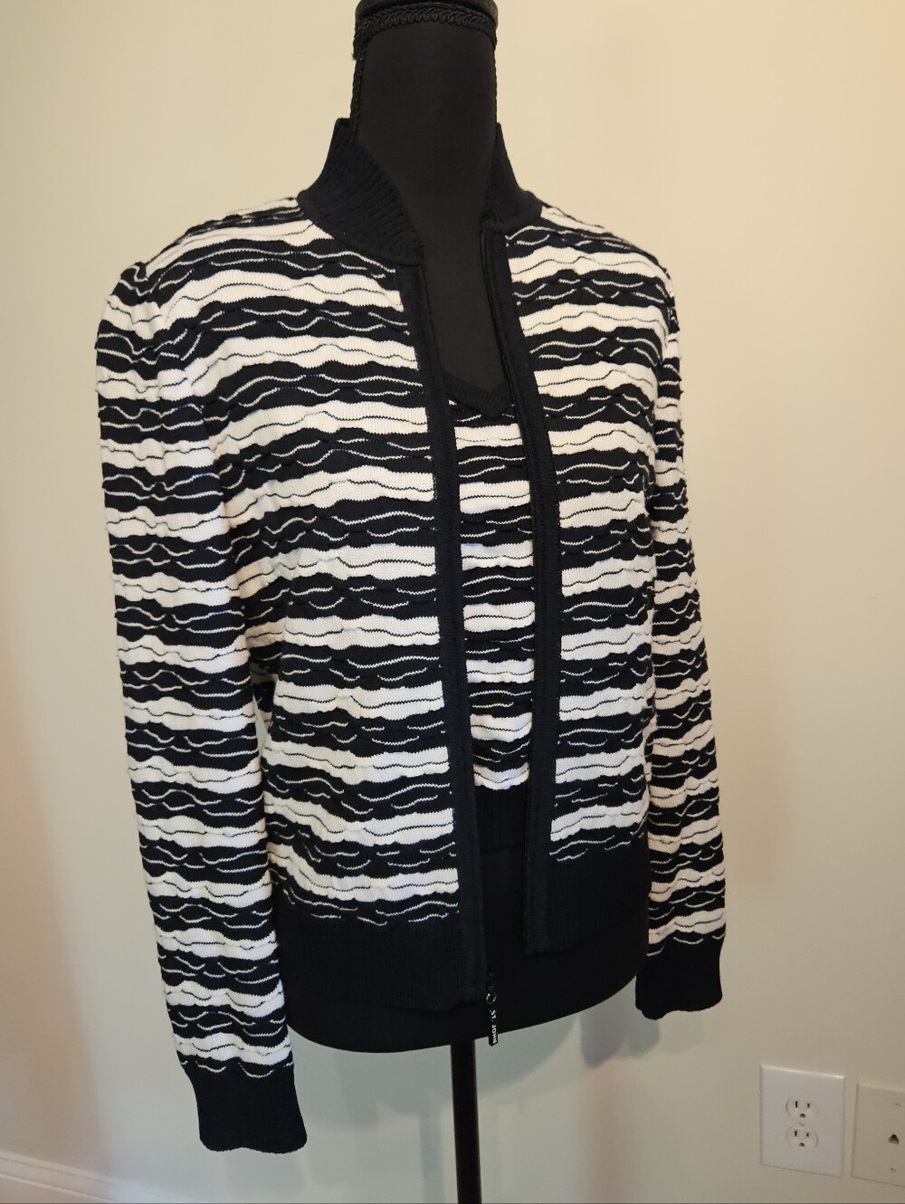 St John Striped Knit Sweater Shell & Cardigan S